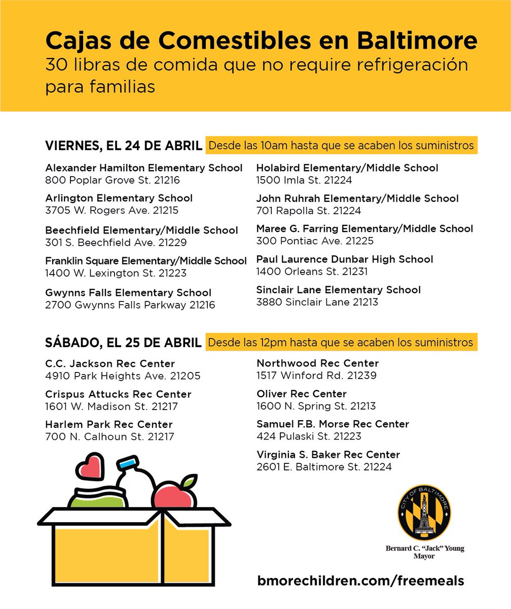 This Friday and Saturday,  @bmorechildren is hosting a grocery box giveaway! 30 lbs of free food while supplies last!  #freemeals  #coronavirusbalt  #covid19  #keepyourdistance  #stopthespread  #weareinthistogether