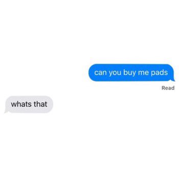 caos characters as the "can you buy me pads" texts