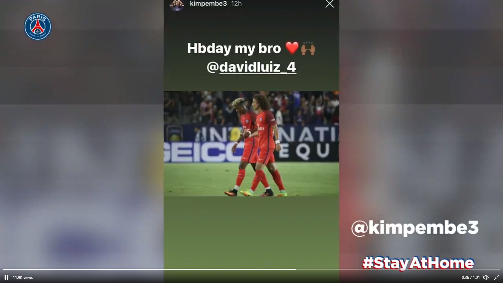 Kimpembe wishing former teammate David Luiz a happy birthday. 