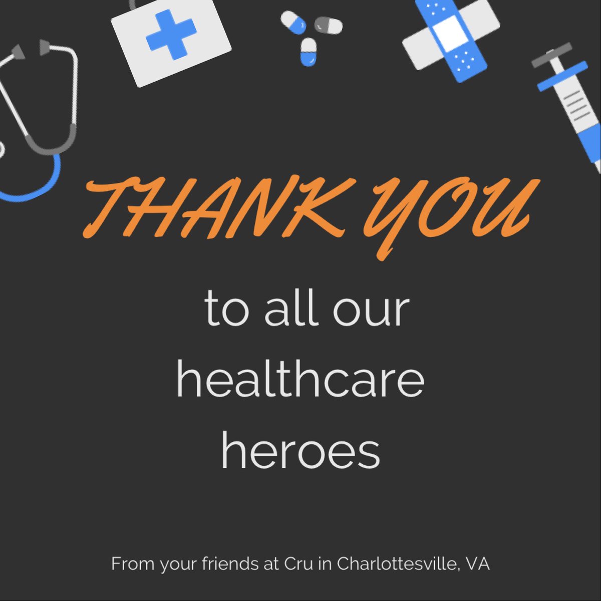 CruAtUVA's tweet photo. Thank you healthcare heroes! We are taking part in the ANGELS Society's Day of Smiles and spreading messages of gratitude to @uvahealth and all healthcare workers. https://t.co/TLCMrunul1
