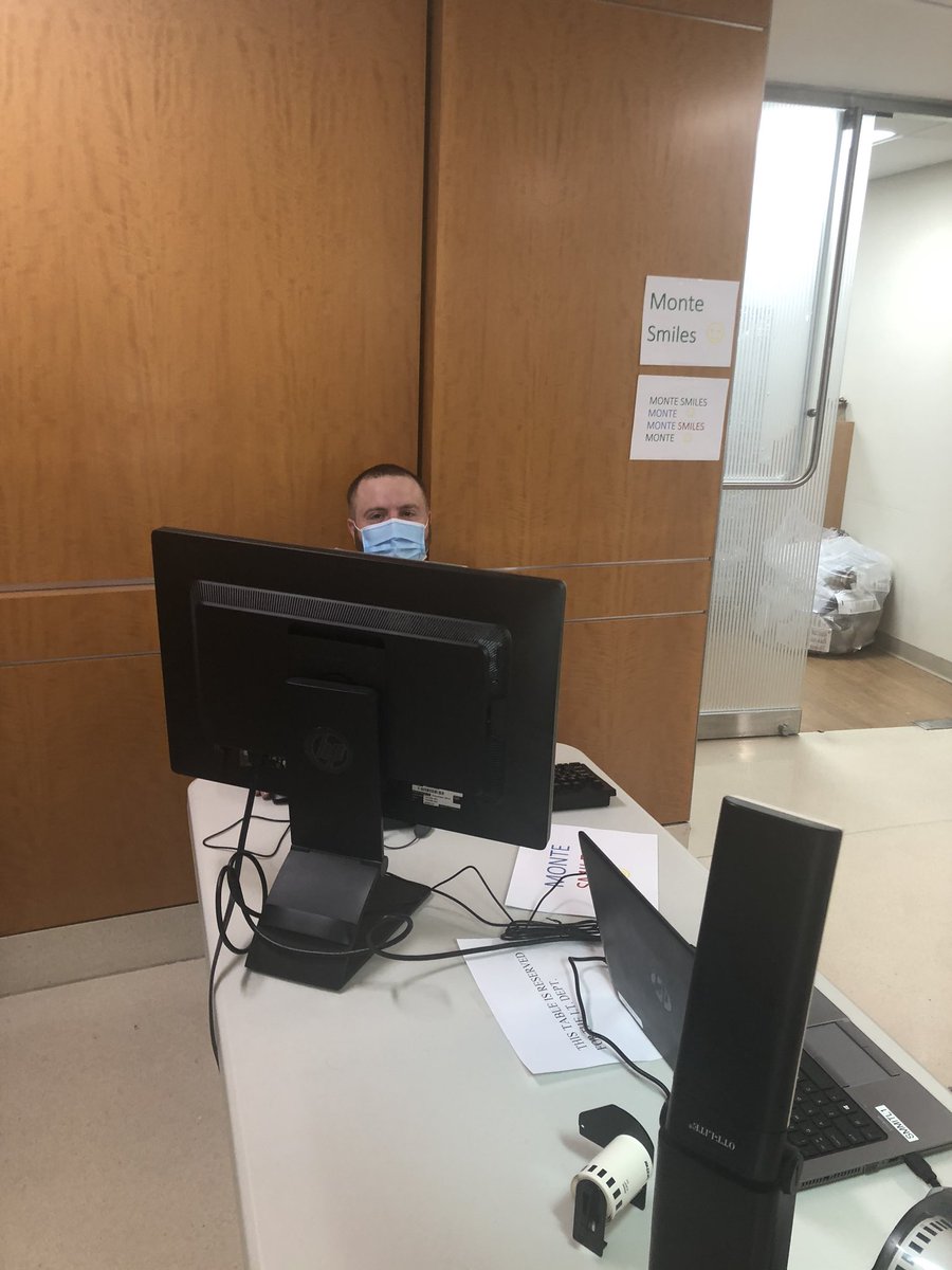 TMadalineID's tweet image. Masks &amp;amp; Gowns help prevent spread of #COVID19 in the hospital, but cover our badges &amp;amp; smiles &amp;amp; make it hard for patients to connect w us. Thanks, IT team for printing picture nametags at the entrance of @MontefioreNYC to show patients our faces &amp;amp; names! #IDtwitter #montestrong