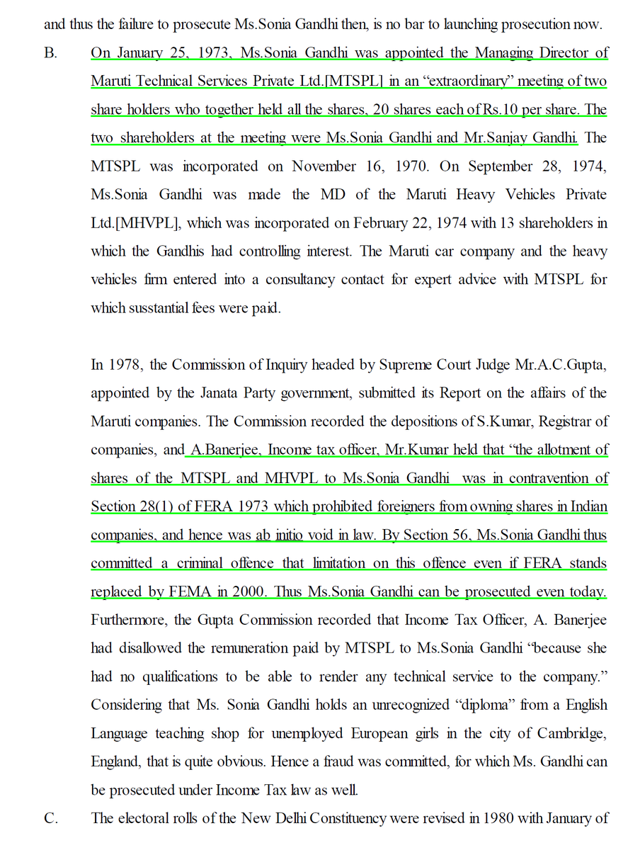 10/n In 1978, the commission of Inquiry headed by the SC Judge Mr.A.C.Gupta   #AntoniaMainoSonia was found indulged in Criminal offense while buying shares of MTSPL & MHVPL.Read the excerpts from the charge sheet.