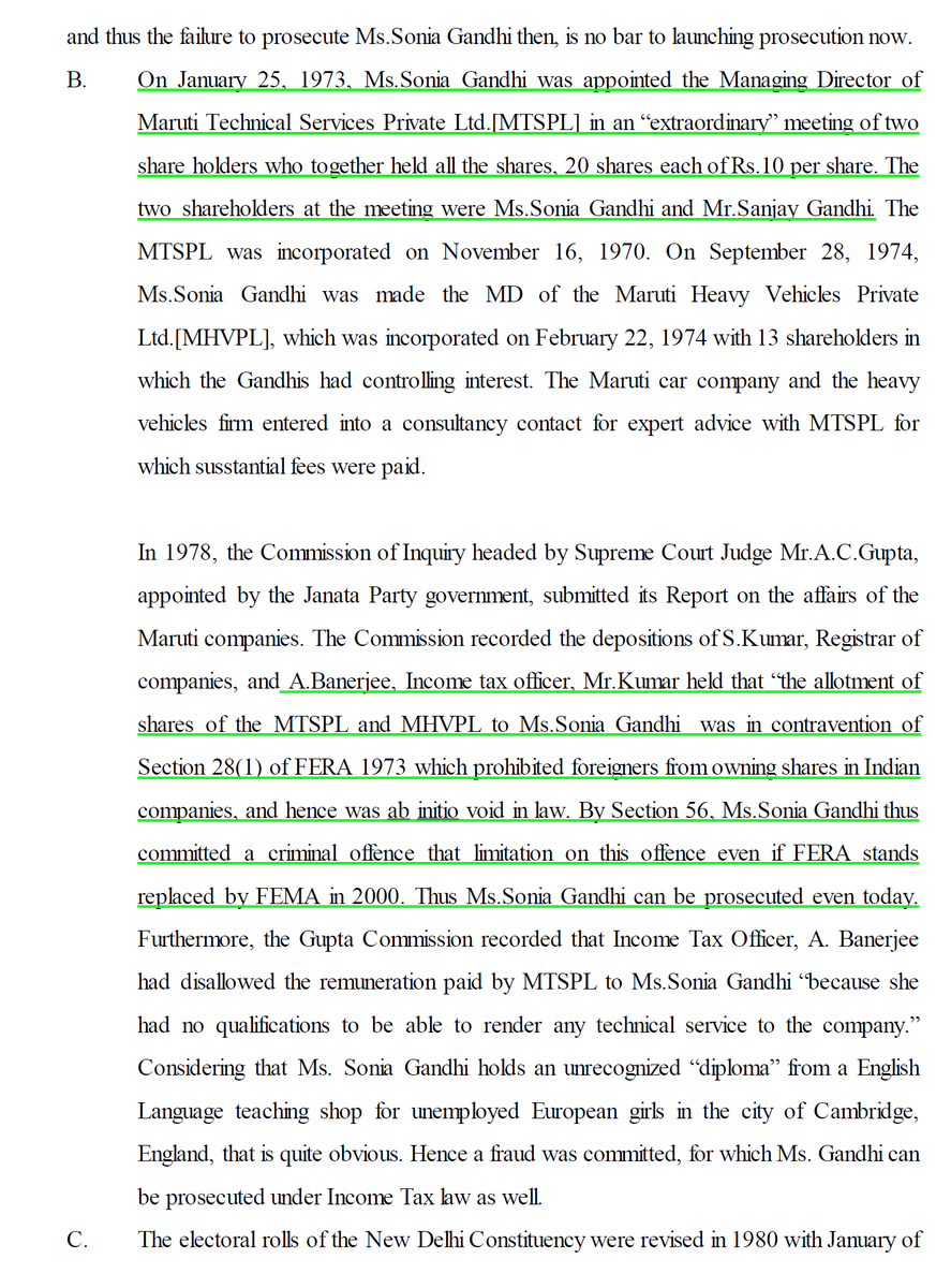 10/n In 1978, the commission of Inquiry headed by the SC Judge Mr.A.C.Gupta  #AntoniaMainoSonia was found indulged in Criminal offense while buying shares of MTSPL & MHVPL.Read the excerpts from the charge sheet.