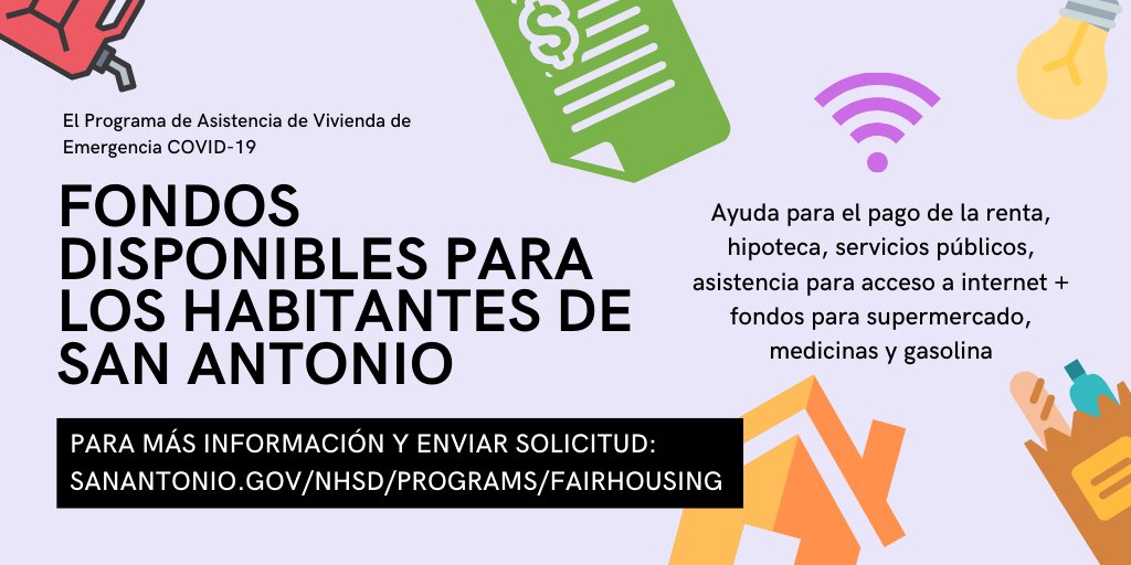 El Programa de Asistencia de Vivienda de Emergencia COVID-19 de la Ciudad brinda apoyo a los residentes de San Antonio que están experimentando dificultades financieras durante esta crisis. Para más información o presentar una solicitud, llame al 210-207-5910 #SATX