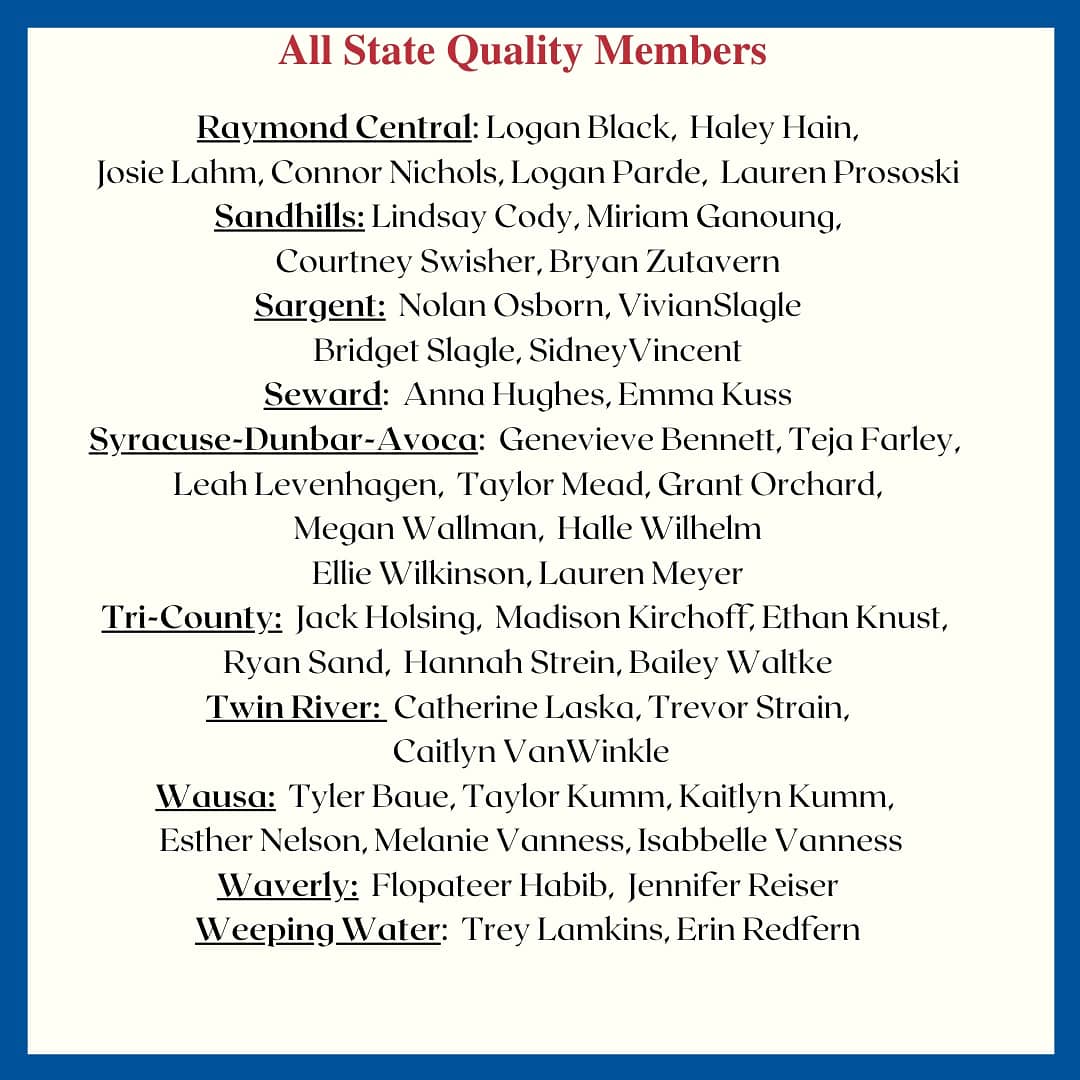 NebraskaFBLA's tweet photo. Congratulations to this year's All State Quality Member Award Recipients! Thank you for your dedication! https://t.co/eEKXrtNW9P