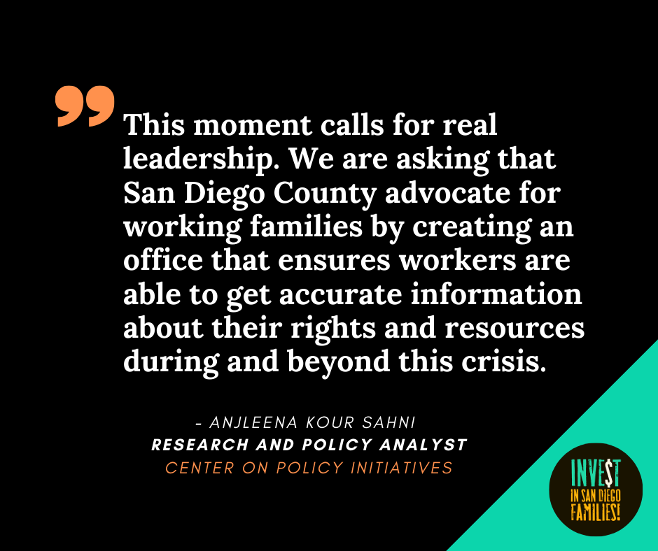 Our partners at CPI speaking on demand #5, during the Board of Supervisors meeting on Tuesday. If you would like to support our demands visit: buff.ly/2ykBTHk to send a letter to the Board of Supervisors! #InvestInSDFamilies #COVID19SDemands