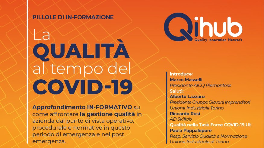 UITORINO's tweet photo. 28/4 h.17|#AICQ Piemontese,@GGI_Torino e @SkillabTorino hanno organizzato un webinar di approfondimento tecnico su come affrontare la #qualità in azienda dal punto di vista operativo, procedurale e normativo.Con @MasselliMarco @AlbLazzaro @rikrosi1955 ed esperti tecnici|#uisocial https://t.co/ucURsSGtBO
