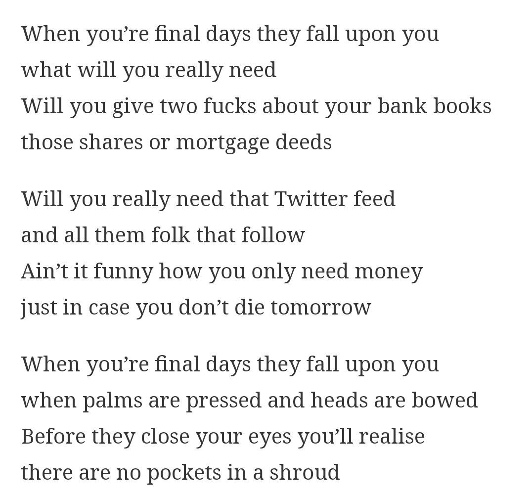 No pockets in a shroud......