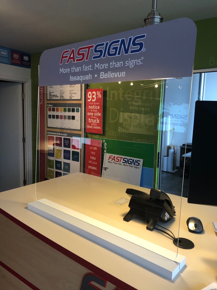 FASTSIGNS Bellevue/Issaquah is manufacturing custom sneeze guards to keep your employees and customers safe. Call or email today to order yours. #covid19 #protection #socialdistancing #customsigns