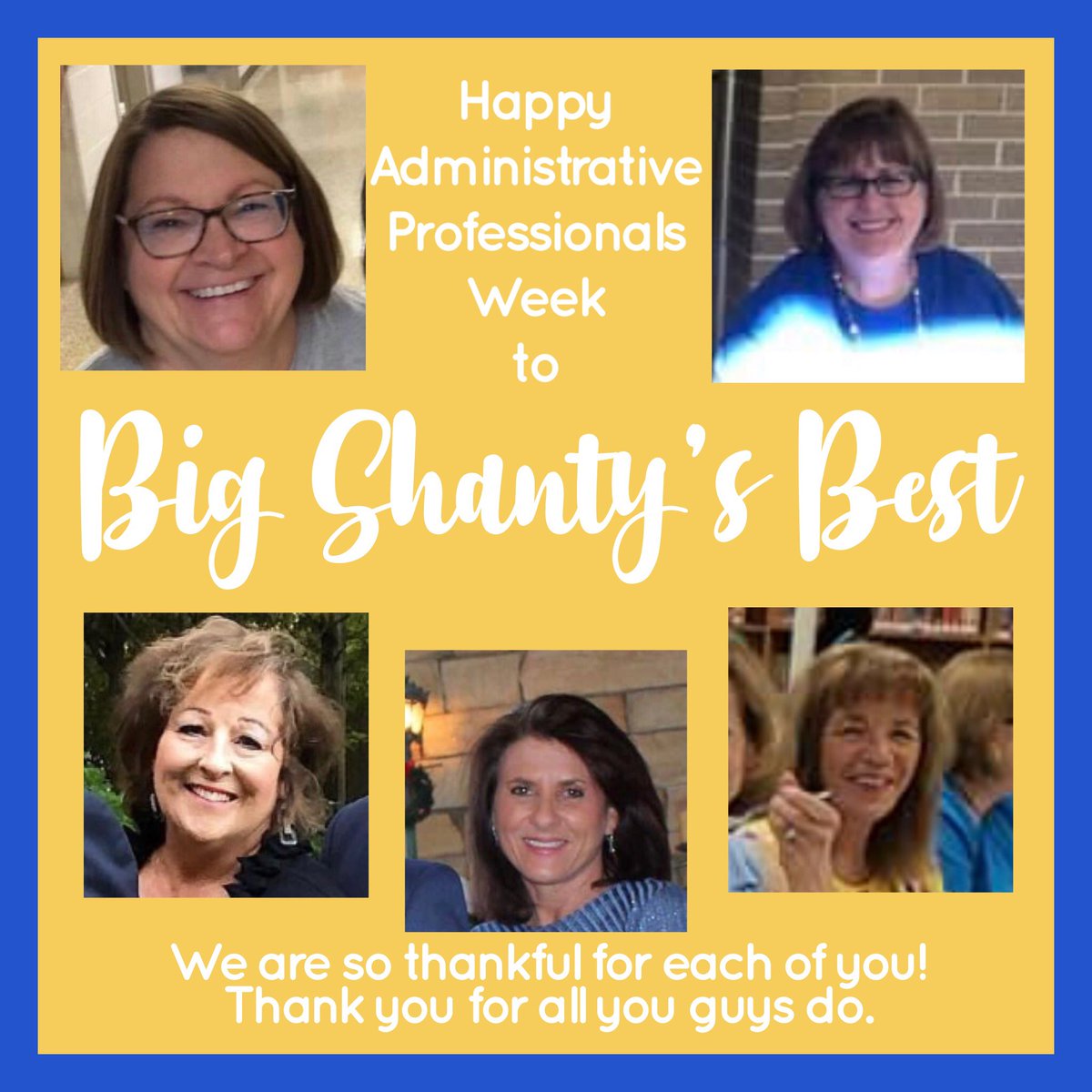 Happy Administrative Professionals Week to some of the best from Big Shanty!  We are so thankful for all you do to help the entire school all day long. We couldn’t do it without you!  #happyatbsi #thisiscobb <a href="/PrincipalDrK/">Kelly Luscre</a> <a href="/CobbSchools/">Cobb County Schools</a> <a href="/Eagles_BSI/">Big Shanty Intermediate</a>