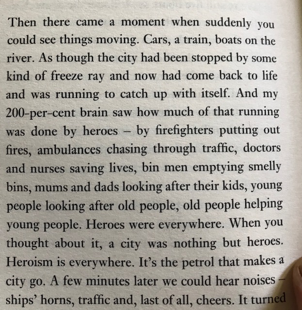 1.  #ReadingHour this is the moment in the Astounding Broccoli Boy where the pandemic which has held UK under a curfew finally ends. Been thinking about this ...