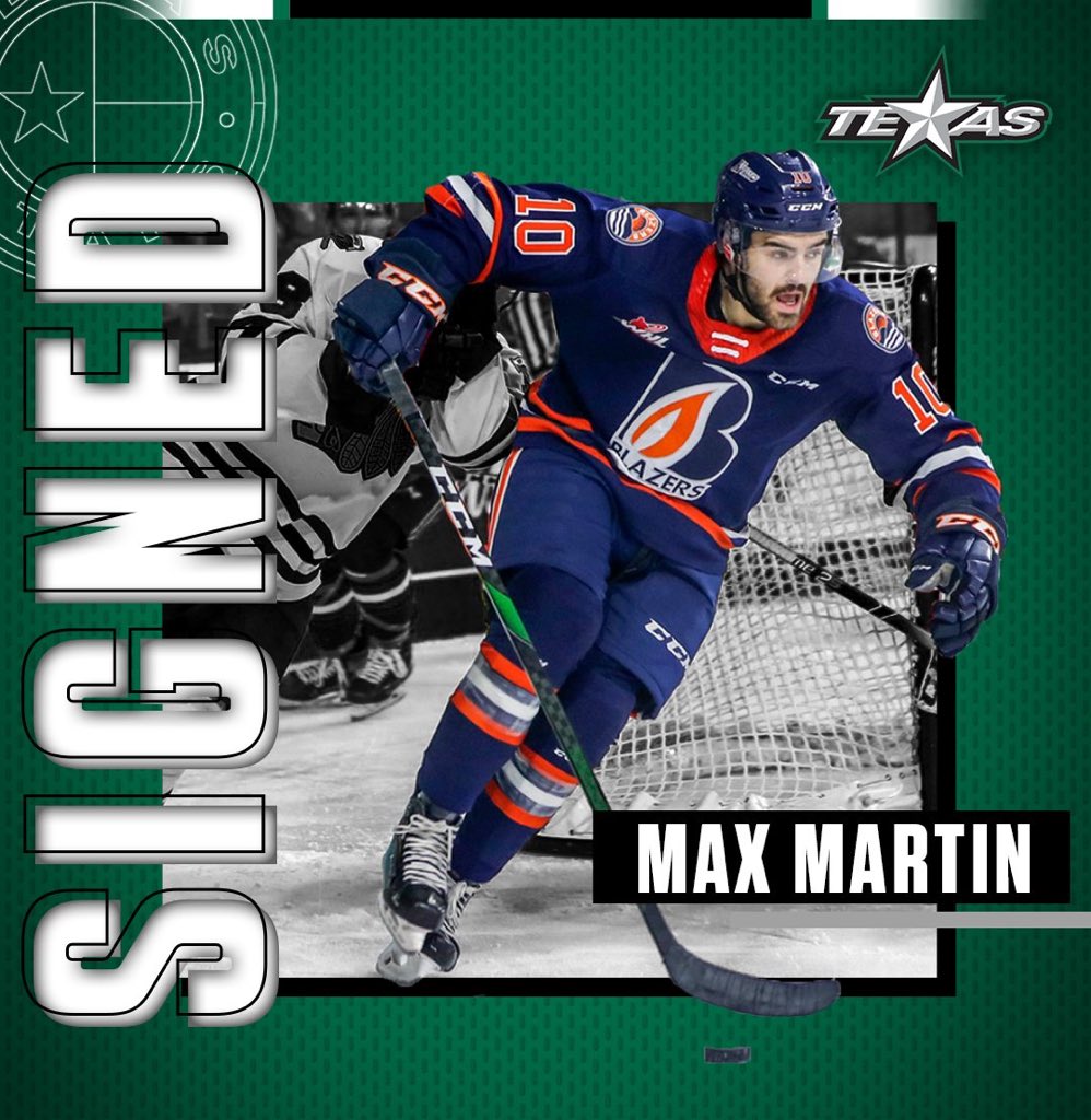 Straight 🔥🔥🔥!!
<a href="/mmartin10/">Max Martin</a> has signed an <a href="/TheAHL/">American Hockey League</a> deal with the <a href="/TexasStars/">Texas Stars</a>! 
READ: bit.ly/351WXP1