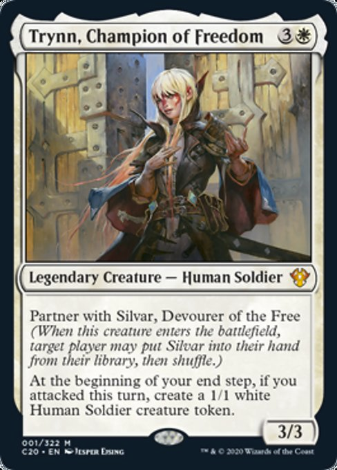 K_Mason64's tweet photo. If I were to ask you in a vacuum who was the most partner popular pair on EDHREC, how many would honestly guess that it's Trynn &amp; Silvar?

Yes, it's still early for them to be crowned, but this lead has been consistent for the last week+. And... it confuses me.

#MTGIkoria #C20 https://t.co/WhYledx2ll