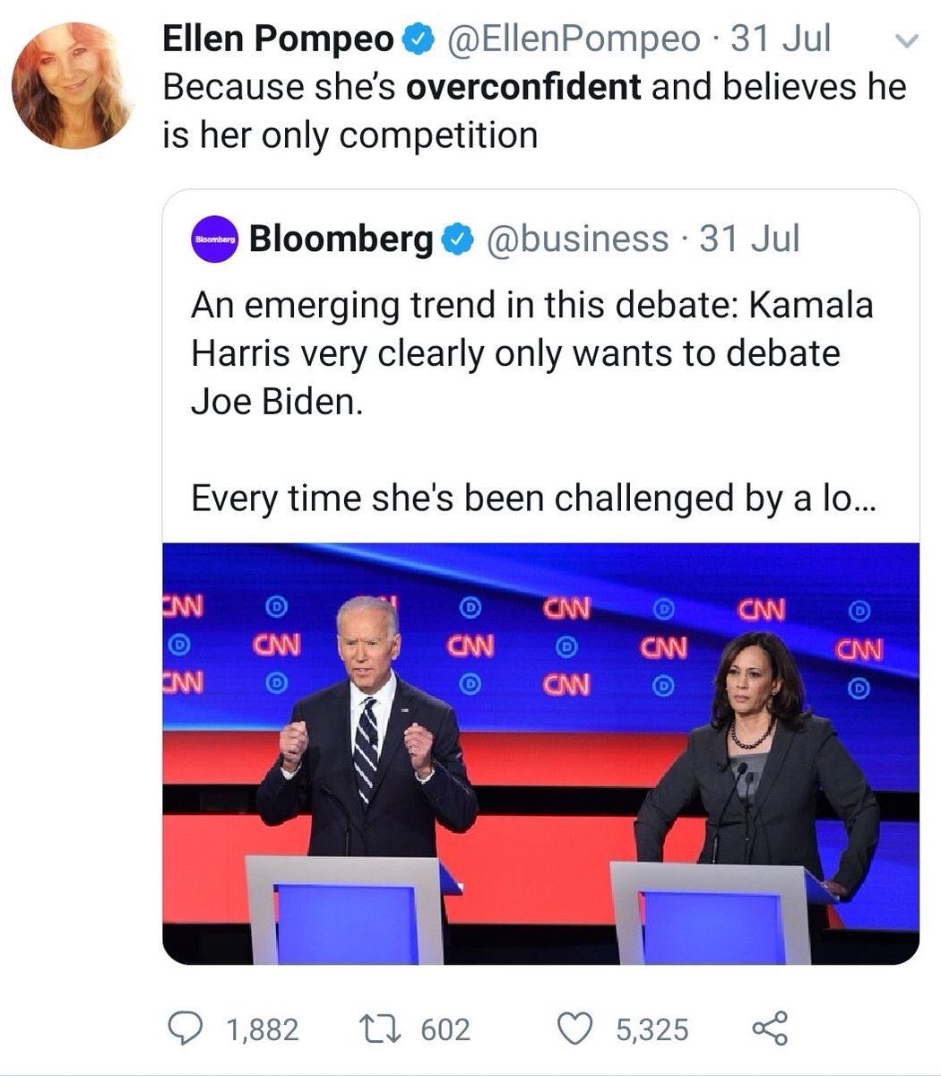 Since this is blowing up why don’t we get into some more Ellen Problematic. This is not an isolated incident. Here she is coming at Kamala Harris’ neck for being “too confident” — she’s raising black daughters btw  #EllenPompeoIsOverParty