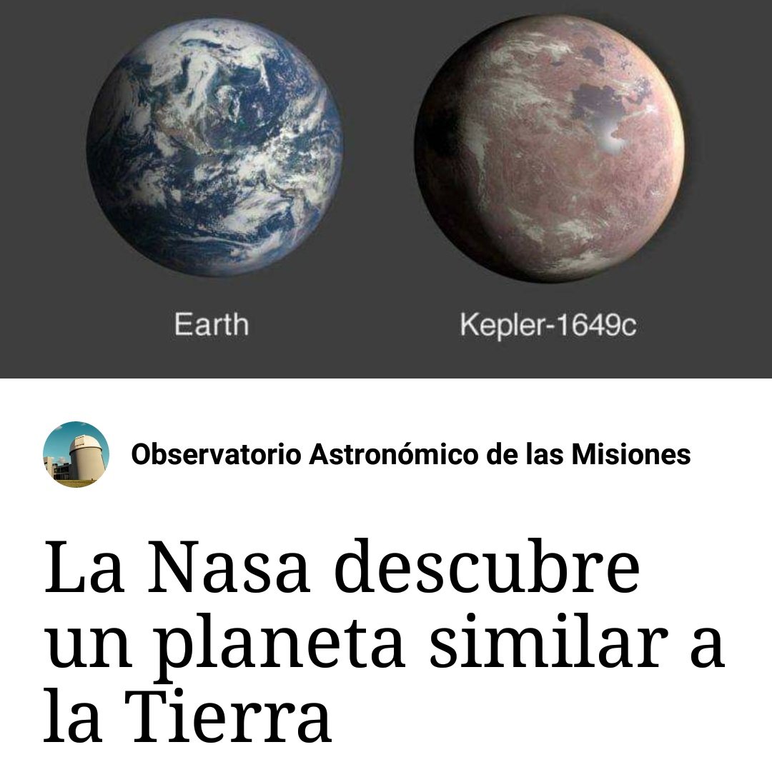 PCMisiones's tweet photo. 🌎En las notas del #ObservatorioAstronómicodelasMisiones, enterate que la NASA descubrió un planeta similar a la tierra ⬇️ 🔭 https://t.co/Ms0LF44yH0 https://t.co/TUkJrIxuWE