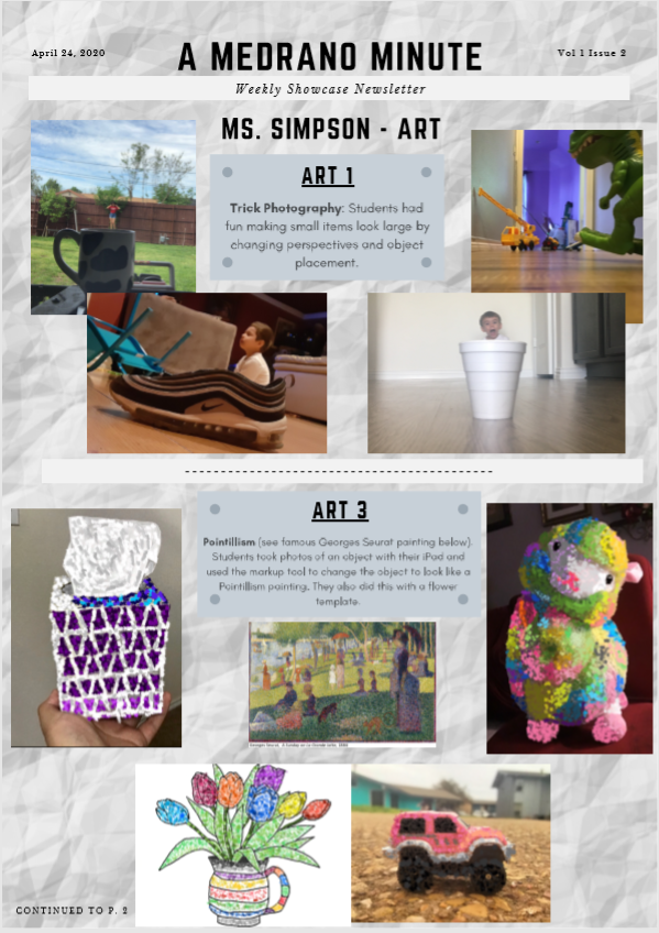 JennaDubs17's tweet photo. Check out issue 2 of "A Medrano Minute" highlighting two teachers and what they have accomplished with at home learning. Keep up the great work #MedranoMagic @dallasschools @PersonalizeDISD @dpvils @BlendedDISD @LearningVerizon https://t.co/bJ47hsYY7m