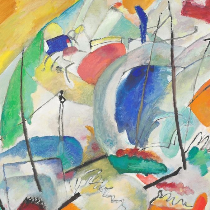 Kandinsky's subject, found in a number of the “Improvisations,” was probably inspired by the apocalyptic imagery of the Book of Revelations.