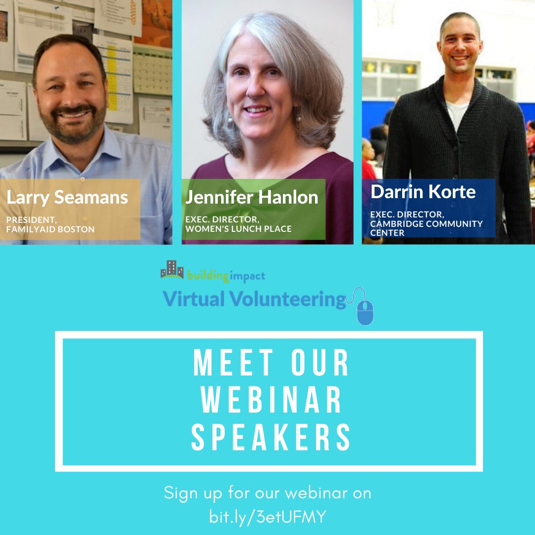 Join our #webinar tomorrow (bit.ly/3etUFMY) "Meeting Community Needs During COVID-19" Hear from 3 local #nonprofit #Leaders share their experiences on the frontlines of #COVID19 <a href="/FamilyAidBoston/">FamilyAid</a> <a href="/WLPBoston/">Women's Lunch Place</a>  @CambCommCenter #StayInReachOut #boston #nonprofit  #volunteers