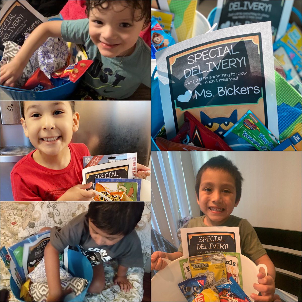 SPEDTEACHDISD's tweet photo. Just some of the #smilingfaces that were sent to me after my babies found their surprises on their doorstep ☺️❤️ #SPECIALDELIVERY!! #MissingThemLikeCRAZY! #SEL #CountingDownTheDaysToAugust 😊@CowartDISD @MolinaSunset @LucySal26214212 #DallasISDatHome @DISDSPED #ECSE https://t.co/h76J8GTvJp