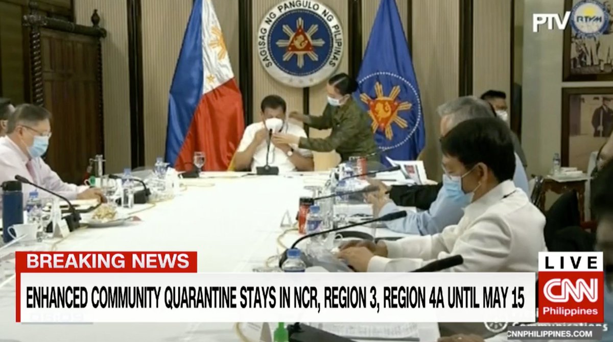 Duterte starts his speech. He wears a mask as assisted by a Navy personnel Read  http://bit.ly/2S32EHj   Facebook  http://bit.ly/34Yoxg4  Live stream  http://cnn.ph/1LXc9jG  Free TV ch. 9, Cignal ch. 10, Sky Cable ch. 14