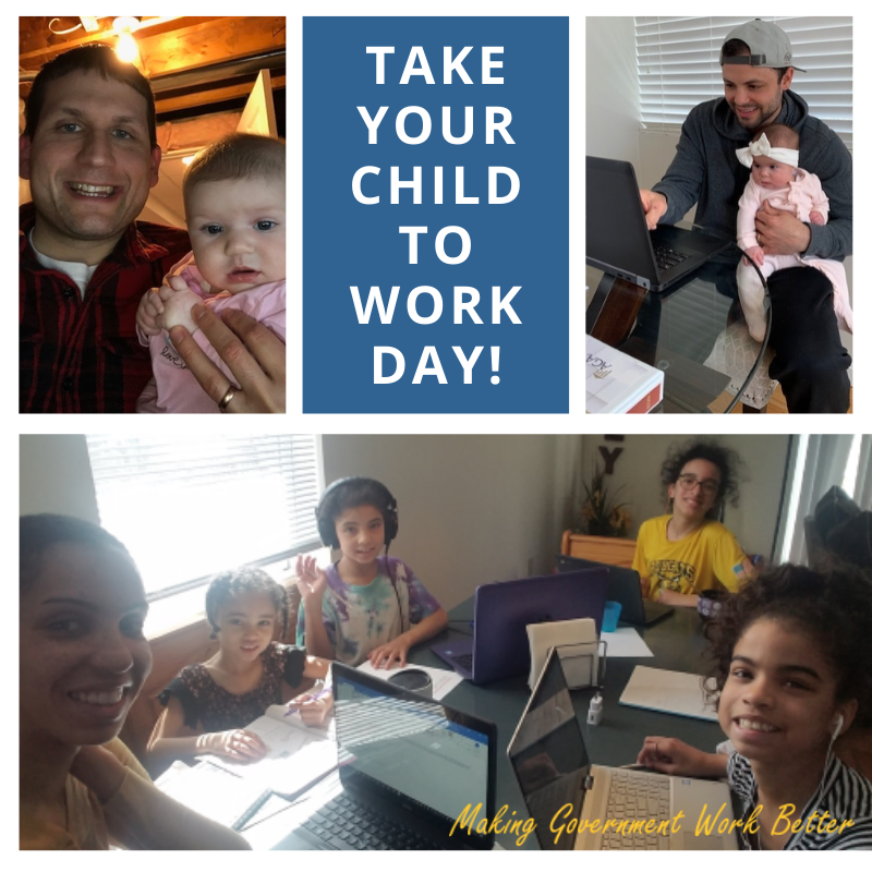Take your child to work day was a bit different this year. Instead of showing off our office & introducing our coworkers, today we gathered around dining room tables & makeshift offices with a few extra hands to help us make government work better. #tyctwd