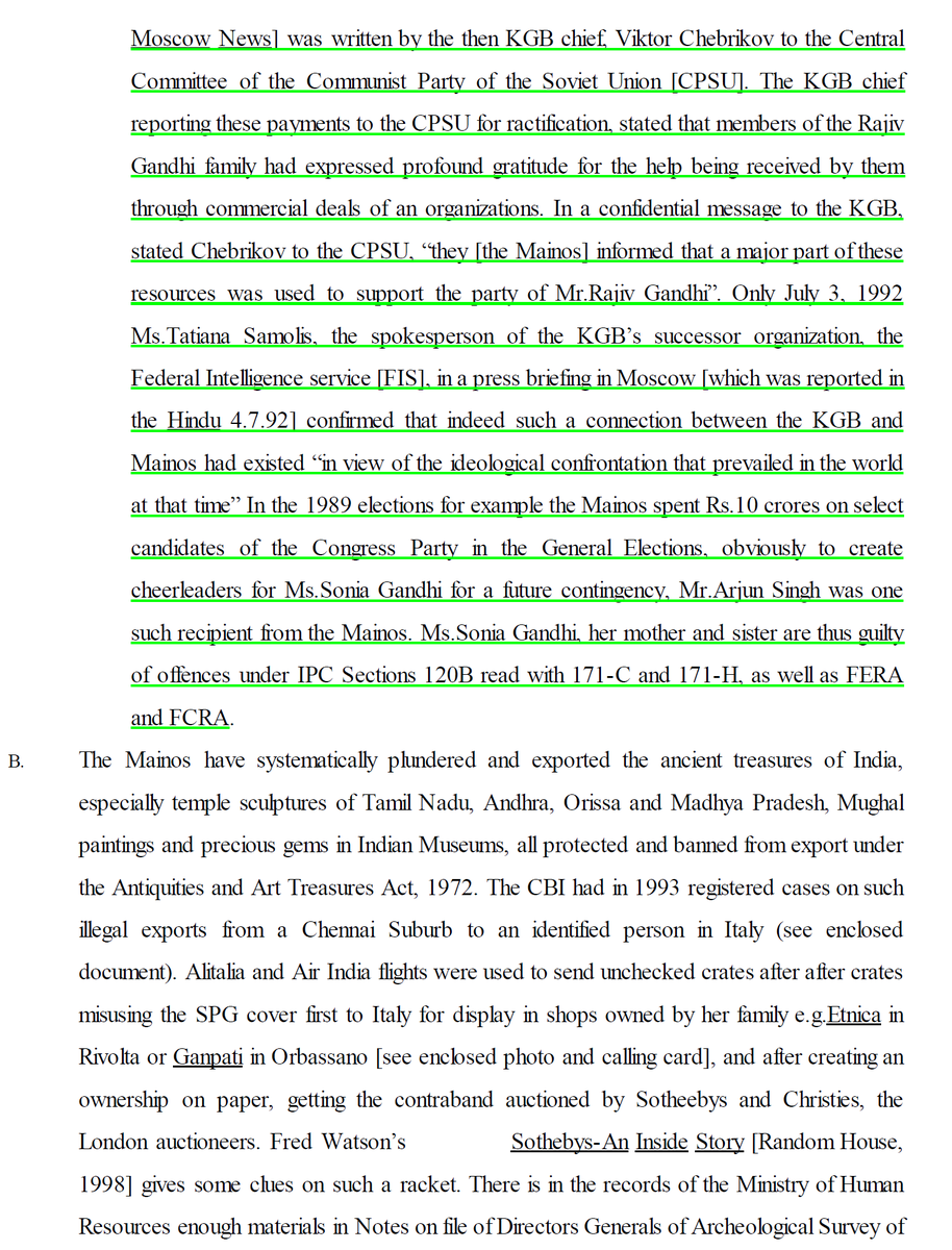 14/n The charge sheet further talks of one letter in the archives documents the regular payment of commission to  #AntoniaMaino and the Maino family in Italy, arranged by the KGB.