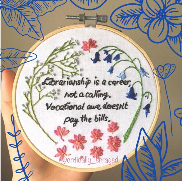This hoop was inspired by  @Fobettarh ‘s article "VOCATIONAL AWE AND LIBRARIANSHIP: THE LIES WE TELL OURSELVES,” which I read like 3 weeks into my program. It was strong foundation to critically approach my courses and work experiences. A concept vital to revisit. Linked next.