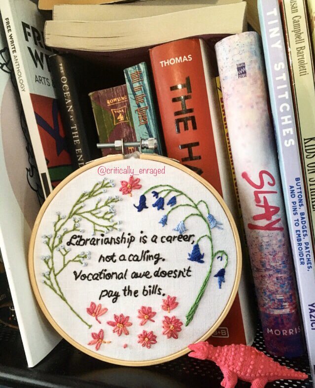 This hoop was inspired by  @Fobettarh ‘s article "VOCATIONAL AWE AND LIBRARIANSHIP: THE LIES WE TELL OURSELVES,” which I read like 3 weeks into my program. It was strong foundation to critically approach my courses and work experiences. A concept vital to revisit. Linked next.