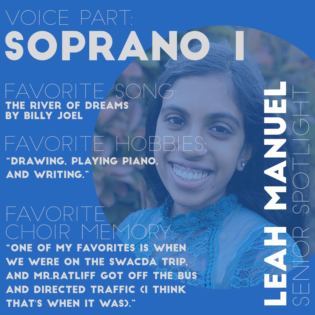 🌟SENIOR SPOTLIGHT🌟
today’s spotlight features a capella’s leah manuel! leah wants everyone to know that she wishes she’d gotten to know more people and she misses choir.