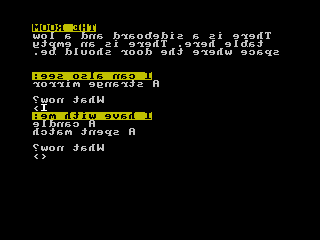 csscgc's tweet photo. A new entry from Gareth Pitchford, entitled "Mirror Mirror"! Check it out here: https://t.co/NbYvokLBa5 #csscgc #zxspectrum #crapgame #8bit #textadventure https://t.co/jA7iFxCqce