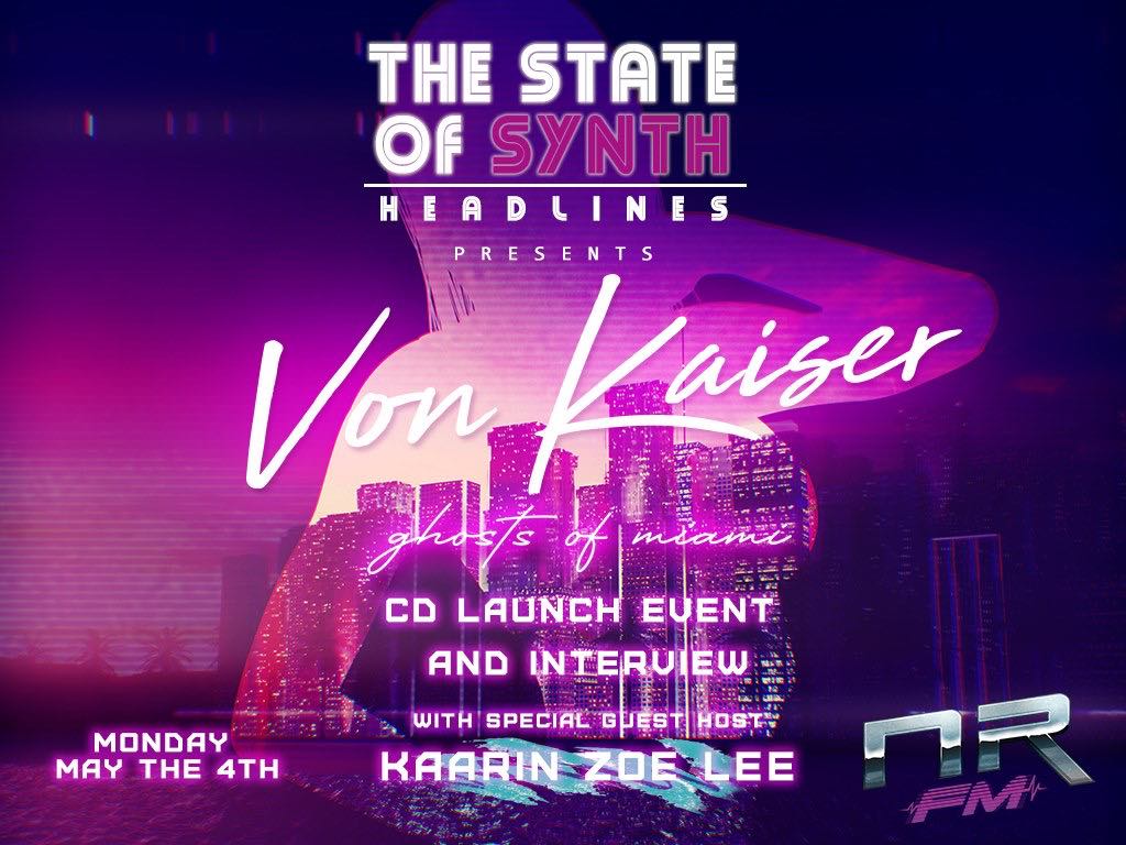 julesneonfawkes's tweet photo. On Monday, May the 4th at 9PM EDT, a special edition of The State of Synth: Headlines will feature @dgruetter @KaarinZoeLee and myself partying it up with @VonKaiserMusic to celebrate the launch of the new album "Ghosts of Miami". There will be no end to the clowning around. https://t.co/vKIegD6sKk