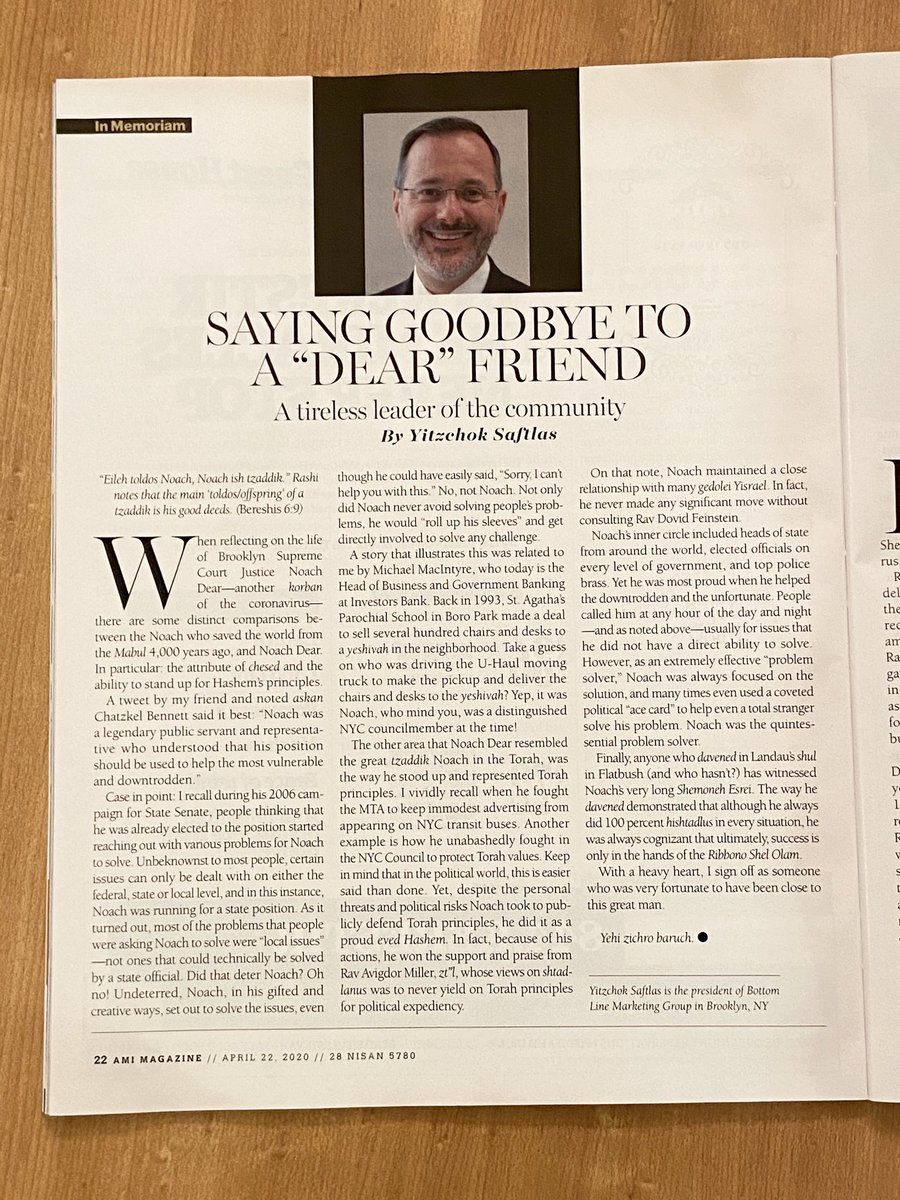 YSaftlas's tweet image. Thank you ⁦@Ami_Magazine⁩ for the opportunity to express my feelings about the recent loss of Noach Dear.
#coronavirus #NewYork #Brooklyn #Ami