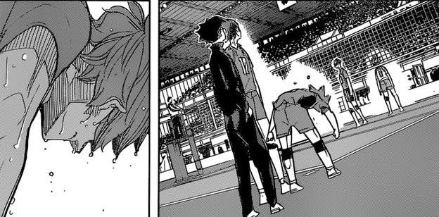 this shouts at us that the deepest emotional undercurrent of this series is not, in fact, the stakes of winning or losing, but rather getting to play volleyball /at all/. and maybe that’s something that we’ve known the whole time. but furudate’s choice to do it /here/ proves it.