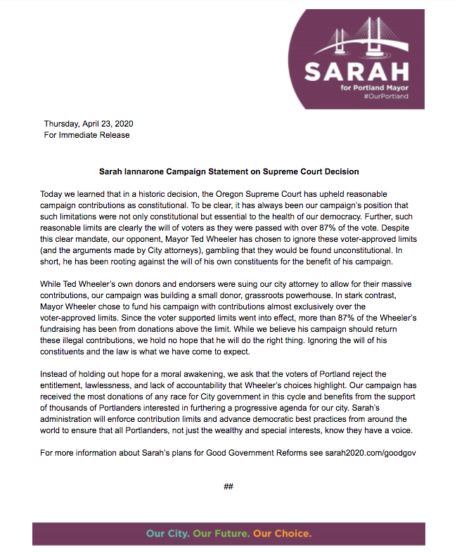 Sarah Iannarone Campaign Statement on Supreme Court Decision: THREAD   https://twitter.com/portlandmercury/status/1253367678040858627