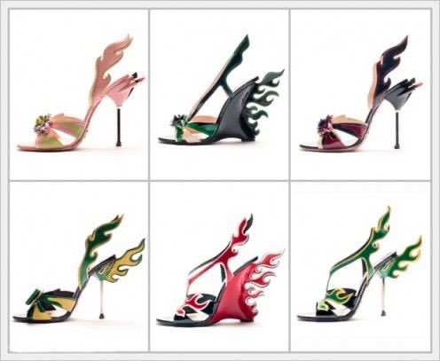 Flame Heels par Prada elles sont sortit pour la première fois à l’été 2012 elles ont ensuite été relancée pour le FW 2018/2019 (les models sur la photo datent tous de 2012)