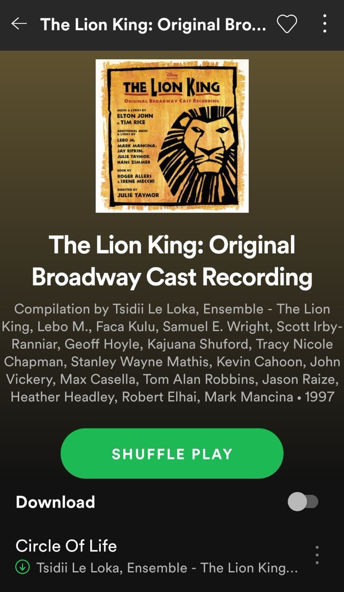Lion King.... I was already really really into this album then one song I latched on to when I was having a really hard time and I really just adore everything that it is and everything it stands for to me. Also another family thing