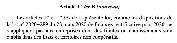 The other problem is that the exclusion was initially much broader: it initially applied to all firms with affiliates in tax havensThen the measure was watered down, and now only applies to firms with "empty shells" in tax havens (with no clear definition of what that means)