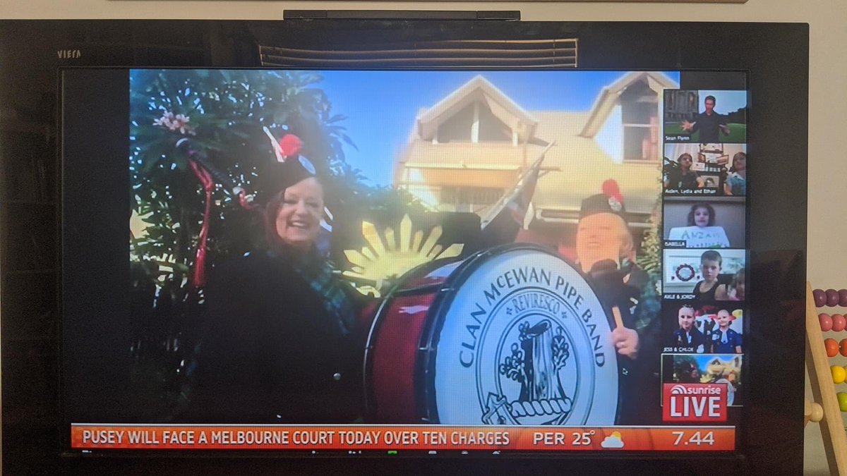 Clan_MacEwen's tweet photo. Great to see the Clan McEwan Pipe Band and Dancers on Australia’s Channel 7's Sunrise this morning sharing how they will be commemorating ANZAC Day from social isolation tomorrow! #LestWeForget #ANZAC #ClanMacEwen #Reviresco https://t.co/KCw366UDFc