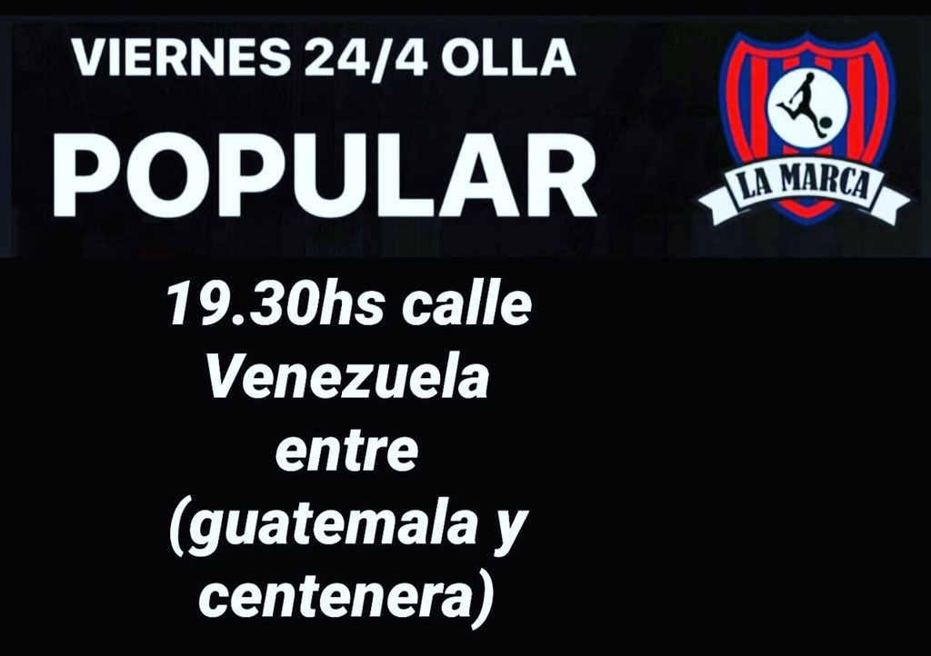 lamarcafutsal's tweet photo. VIERNES 24-4. 19:30hs OLLA POPULAR SAN JUSTO. AYÚDANOS Y DIFUNDÍ ❤️💙🙏 https://t.co/JgwaJX8UBI