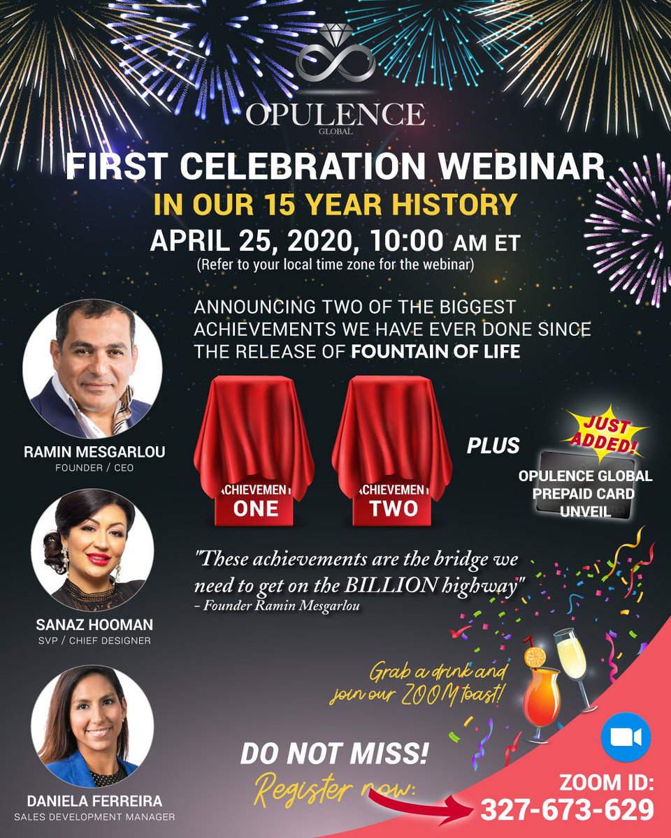 opulencegl's tweet photo. *UPDATE*
Join us this Saturday for our 1st Celebration Webinar! For the 2 of the biggest achievements since Fountain of Life 𝓹𝓵𝓾𝓼 the unveil of the Opulence Global Prepaid Card! SEE YOU AT 10 AM EDT ON SATURDAY! Register now: https://t.co/EhO3o7Tm79 https://t.co/laK7DAaJ5g