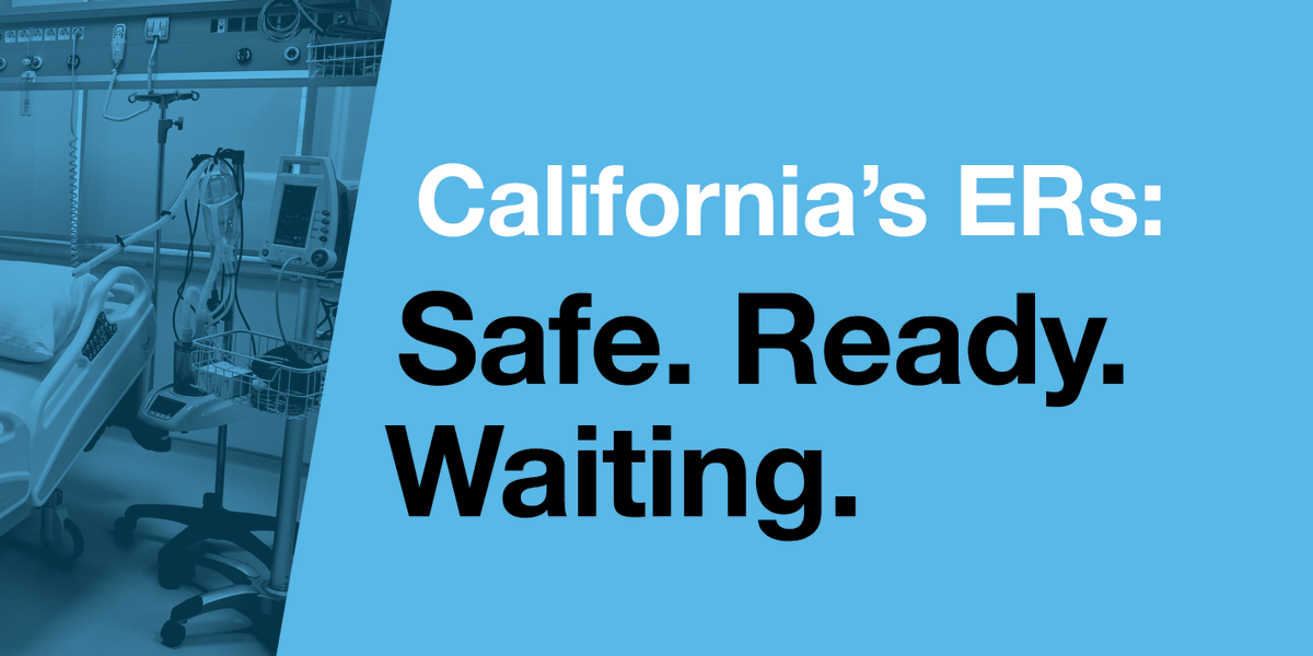 CalHospitals's tweet photo. Even during a pandemic, your local emergency room is safe and prepared. If you’re experiencing a health emergency, don’t wait to get help. #COVID19 https://t.co/gxV905NXlu