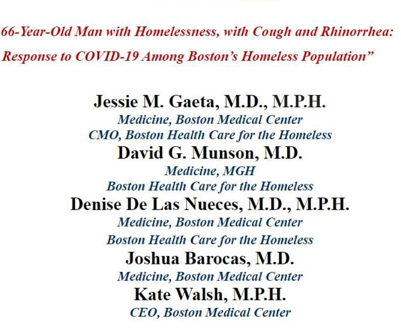 NEJM CPC (@nejmcpc) on Twitter photo #NEJM Case Records <a href="/MGHMedicine/">MassGeneral Medicine</a> Grand Rounds: "Response to #COVID19 Among <a href="/CityOfBoston/">City of Boston</a> #Homeless Population"
Thx <a href="/jabarocas/">Josh Barocas, MD</a> <a href="/Bostonstreetdoc/">Dave Munson</a> @KateWalshCEO Dr De Las Nueces @jessiegaeta for your amazing efforts, featuring Boston Health Care for Homeless <a href="/The_BMC/">Boston Medical Center</a> <a href="/MassGeneralNews/">MassGeneral News</a> #NEJM Case Records <a href="/MGHMedicine/">MassGeneral Medicine</a> Grand Rounds: "Response to #COVID19 Among <a href="/CityOfBoston/">City of Boston</a> #Homeless Population"
Thx <a href="/jabarocas/">Josh Barocas, MD</a> <a href="/Bostonstreetdoc/">Dave Munson</a> @KateWalshCEO Dr De Las Nueces @jessiegaeta for your amazing efforts, featuring Boston Health Care for Homeless <a href="/The_BMC/">Boston Medical Center</a> <a href="/MassGeneralNews/">MassGeneral News</a>