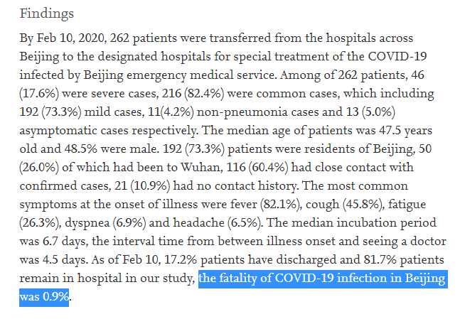 3/n Early infection-fatality estimates from China using a sample including 80% mild/asymptomatic cases indicated an IFR of 0.9%