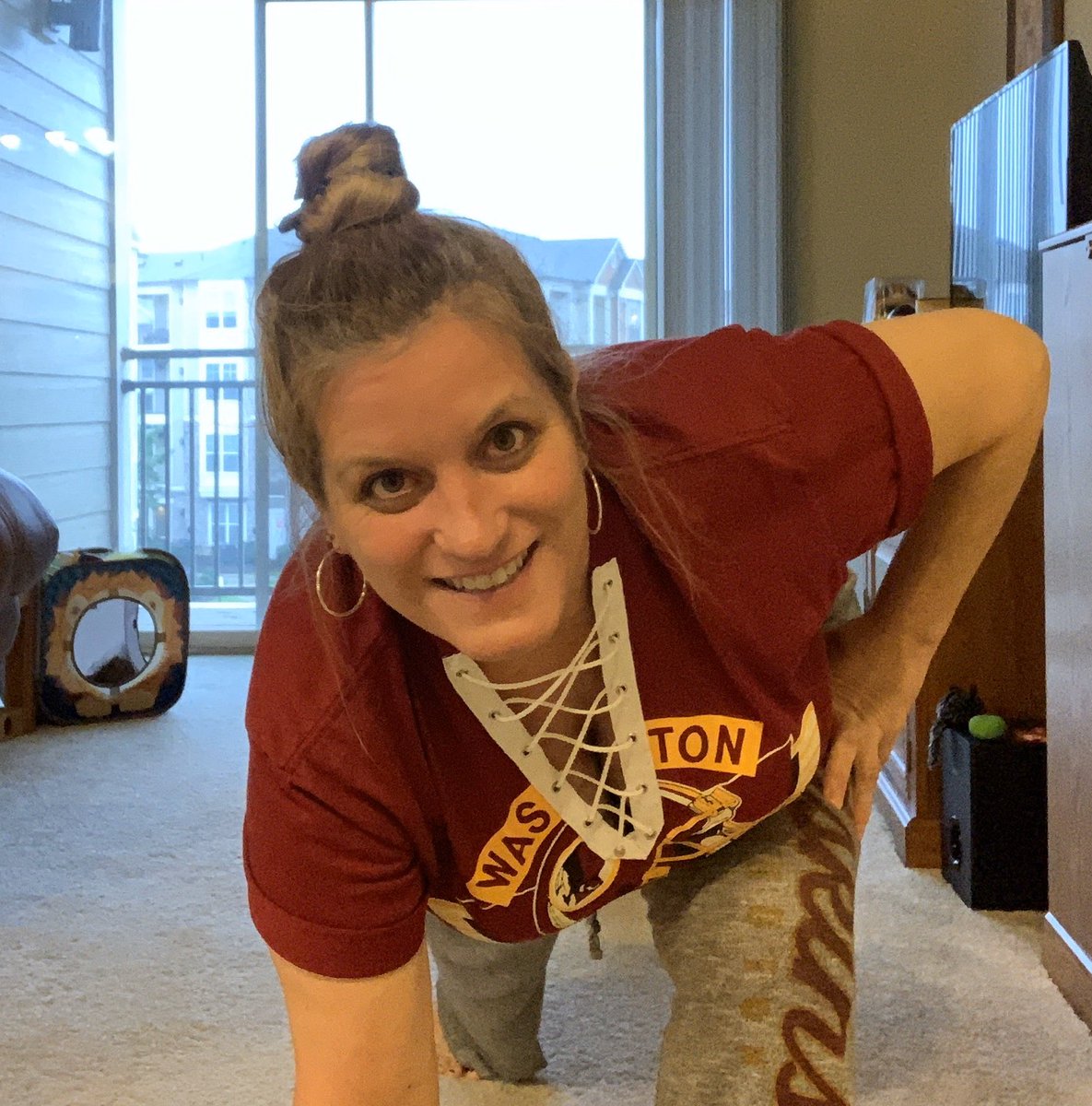 whosuzieq's tweet photo. @LFan97 Ok here you go ! I omitted the longsnapper pose... horrible look for me 😂 #footballinforautismchallenge #tackle #qb #ballcatch #tdcelebration I nominate @Steph_Crites_ https://t.co/xuEY5sbvq4