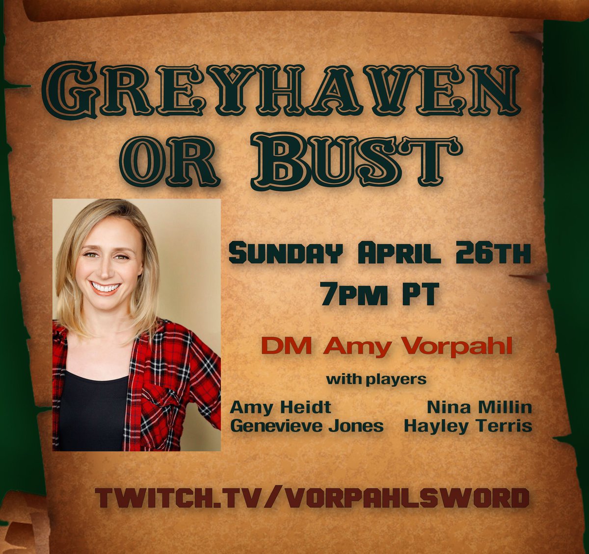 vorpahlsword's tweet photo. I’m running my own D&amp;D game on my own twitch channel for the first time EVER! My players are all hilarious women writers and actors who are QUEENS and I can’t wait for you to meet them! We have been playing through the @dungeoninabox adventures in a home game for two years! https://t.co/eCcoaTthAB