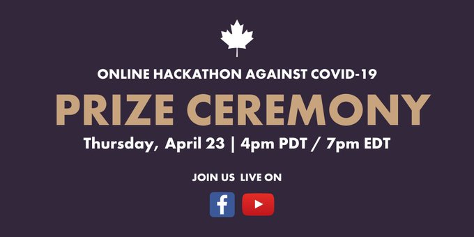 Join us for the Final Award Ceremony. We will highlight the best projects and hand out prizes to different teams of #TogetherVsVirus - THE CANADIAN ONLINE HACKATHON AGAINST COVID-19.

LIVE NOW!
Facebook: facebook.com/Togethervsviru…
Youtube: youtu.be/cSZ1NIhsmPU