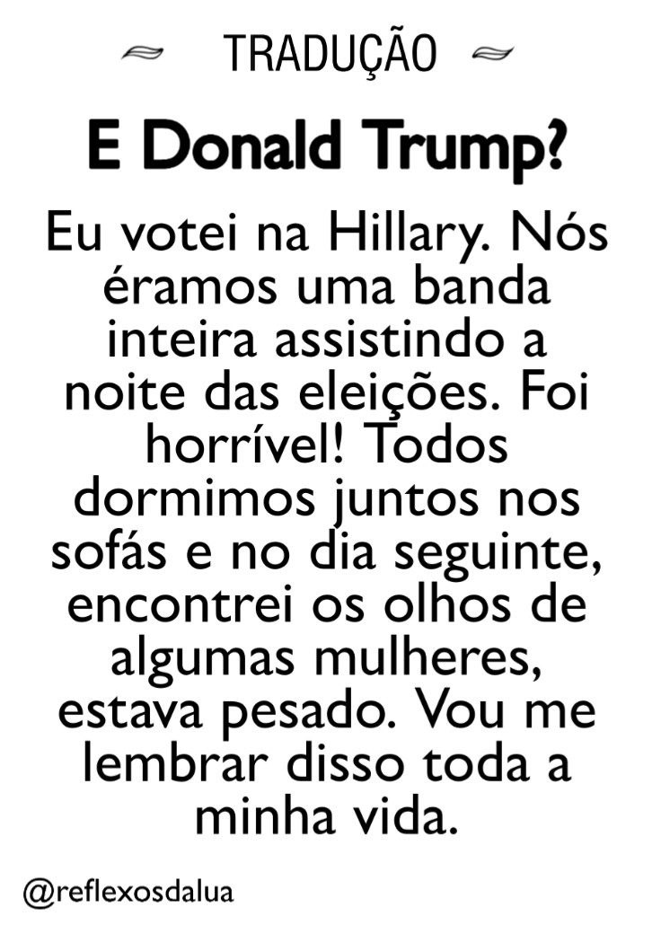 Agora falaremos de eleições!Rowe já demonstrou apoio público para a Hillary e é totalmente contra a tudo que envolve o Trump.