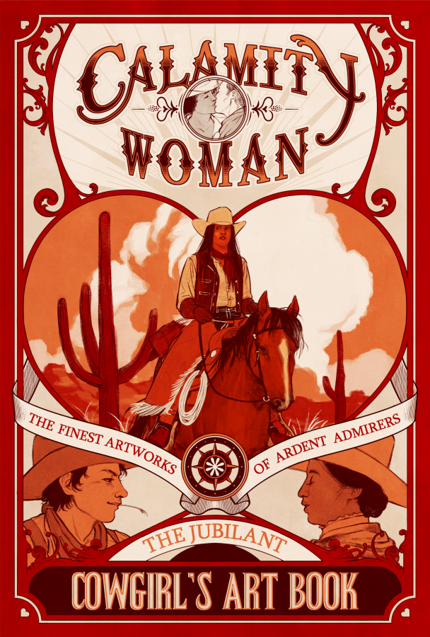idk if i've posted these already but i drew a bunch of stuff for the cowgirls art book... here's the cover spread and a little thank you card we packed as an extra 