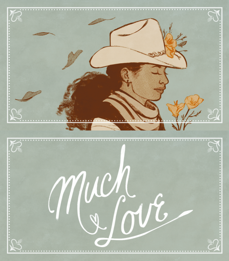 idk if i've posted these already but i drew a bunch of stuff for the cowgirls art book... here's the cover spread and a little thank you card we packed as an extra 