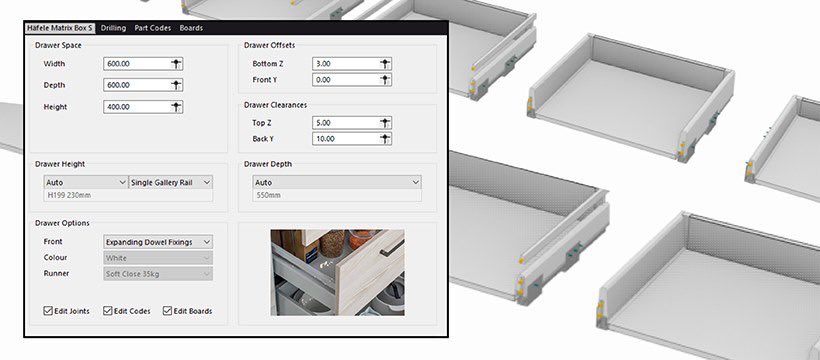MySafeCode's tweet image. Integration of hardware made easy with PaletteCAD
New DragonPro, SlimPro and Matrix Box S Drawers done in PaletteCAD with SafeCode Auto Height, Depth and Positioning.
#PaletteCAD #CADCAM #Woodworking #CNC #Hafele #Eleganthardware #Nickpol #Library